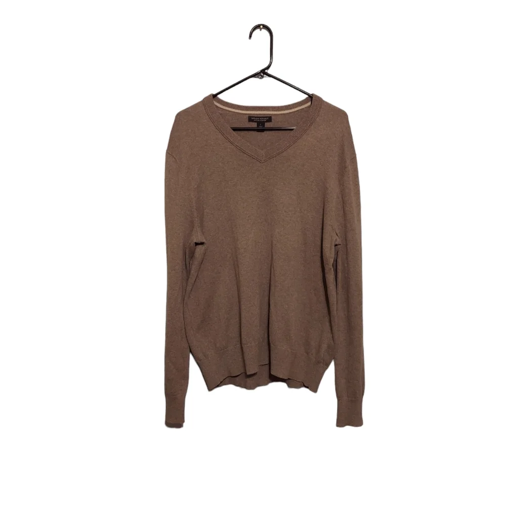 Old Money Preppy Sweater Sz Large Tan Cotton Cashmere V Neck Office Classic